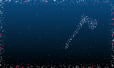 On the right is the ax symbol filled with white dots. Pointillism style. Abstract futuristic frame of dots and circles. Some dots is pink. Vector illustration on blue background with stars