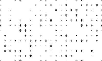 Seamless background pattern of evenly spaced black acorn symbols of different sizes and opacity. Vector illustration on white background