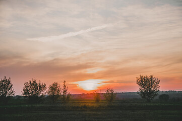 beautiful summer sunset in cloudy sky