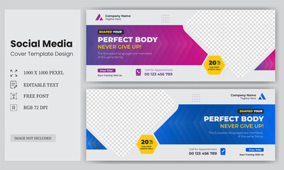 social media cover vector templates fully editable, advertising design, social media banner post, Gym, fitness, workout banner template design, sports, jogging, gym facebook cover template