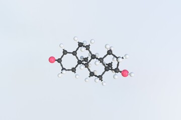 Testosterone molecule. Isolated molecular model. 3D rendering