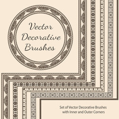 Vector Decorative Brushes with Inner and Outer Corners. Seamless Borders for Patterned Frames.