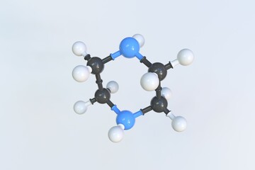 Piperazine molecule, isolated molecular model. 3D rendering