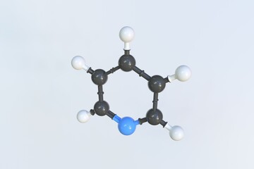 Molecule of pyridine, isolated molecular model. 3D rendering