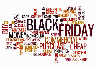 Word Cloud with BLACK FRIDAY concept, isolated on a white background
