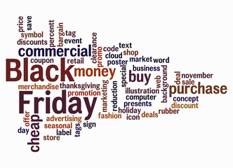 Word Cloud with BLACK FRIDAY concept, isolated on a white background
