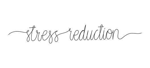 Stress reduction - hand drawn text. Modern one continuous mono line words. Vector isolated on white background.