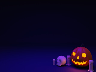The 3D pumpkin and skull with dark background