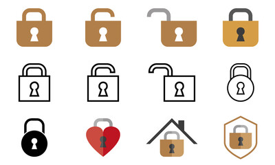 Padlock icon vector set. Lock flat design best signs