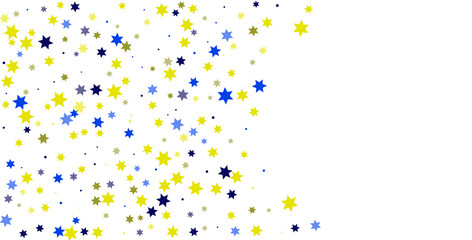 Bright yellow and blue stars scattered on a white background. Festive background. Design element. Vector illustration, EPS 10.