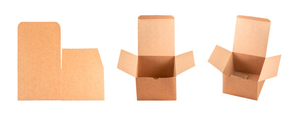 Cardboard boxes at different angles isolated on white background.