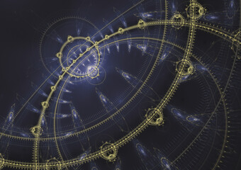 Dark mechanical fractal, abstract steampunk background