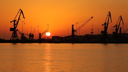 sunset in the port