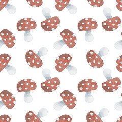 watercolor seamless pattern with a Christmas mushrooms