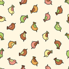 Seamless pattern with funny colorful birds. Color flat vector illustration with little cartoon bird. Cute characters. Template design for invitation, poster, card, flyer, textile, fabric for kids