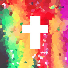 Obraz premium White cross on a multicolored background. Vector illustration