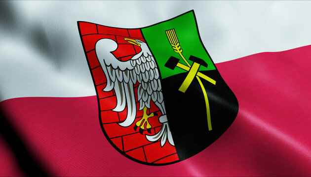 3D Waving Poland City Flag of Czerwionka Leszczyny Closeup View