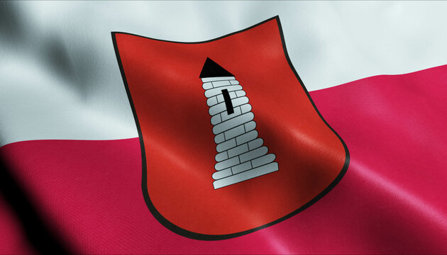 3D Waving Poland City Flag of Drobin Closeup View