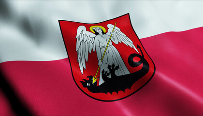3D Waving Poland City Flag of Lancut Closeup View