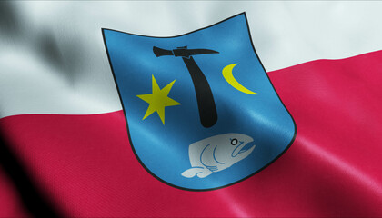 3D Waving Poland City Flag of Czarne Closeup View