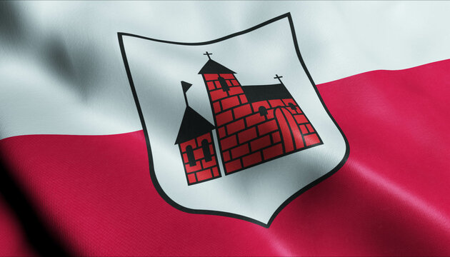 3D Waving Poland City Flag of Czchow Closeup View
