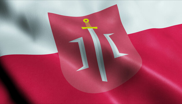 3D Waving Poland City Flag of Cieszanow Closeup View