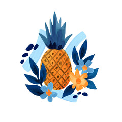 Decorative composition with pineapple on a white background.