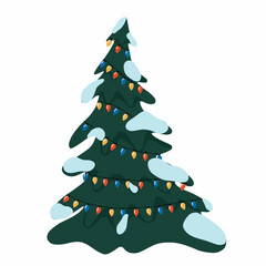 Christmas tree with lights and snow