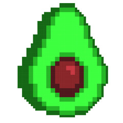 Avocado pixel art. Tropical green fruit 8 bit. Pixelate Vector illustration