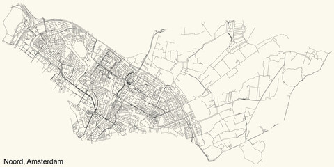 Fototapeta na wymiar Detailed navigation urban street roads map on vintage beige background of the quarter Noord (North) district of the Dutch capital city of Amsterdam, Netherlands