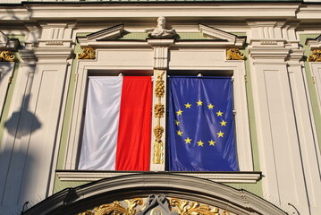 Flaga Polski i Unii Europejskiej - obrazy, fototapety, plakaty