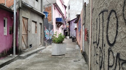 narrow street in madre de deus, bahia, brasil