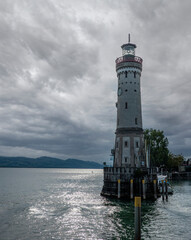 Lindau Bodensee harbor entrance with lighthouse, Germany