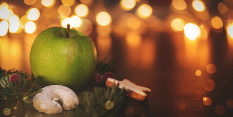 Weihnachten - Apfel, Kerzenlicht Hintergrund