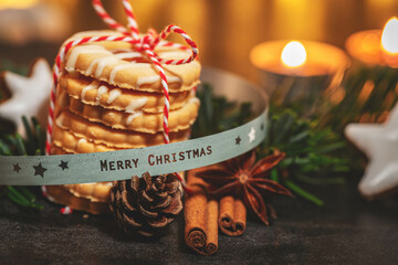 Christmas cookies with candle lights. Christmas baking concept.