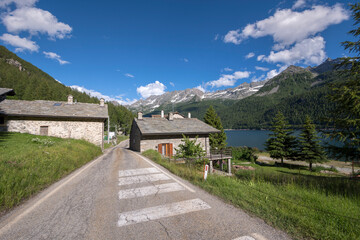 mountain roads between Ceresole Reale and the Nivolet hill around serrù lake, Agnel lake, Nivolet lake in Piedmont in Italy