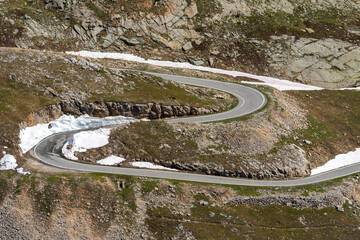mountain roads between Ceresole Reale and the Nivolet hill around serrù lake, Agnel lake, Nivolet lake in Piedmont in Italy