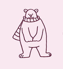 Big polar bear and scarf. Flat vector illustration