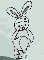 Sad bunny with big ears. Flat vector illustration.