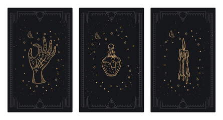 Cover set of magical tarot cards. Mystical templates for occult tarot cards, banners, flyers.  - obrazy, fototapety, plakaty