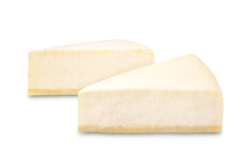 Classic cheesecake slice on a white isolated background