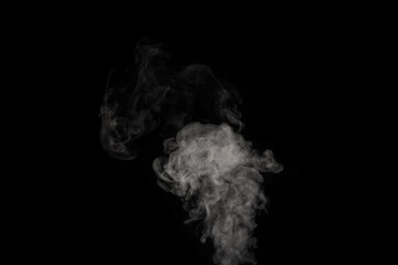 White hot steam isolated on black background, close-up. Create mystical Halloween photos.