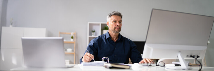 Accounting Bookkeeper Clerk Man. Bank Advisor