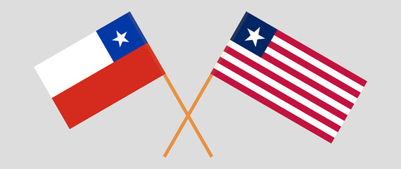 Crossed flags of Chile and Liberia. Official colors. Correct proportion