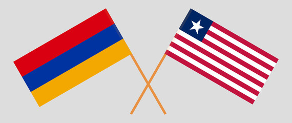 Crossed flags of Armenia and Liberia. Official colors. Correct proportion