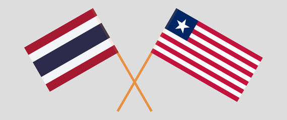 Crossed flags of Thailand and Liberia. Official colors. Correct proportion