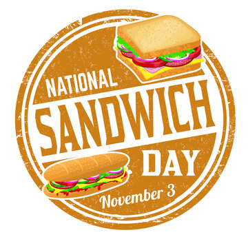 National sandwich day grunge rubber stamp on white background, vector illustration
