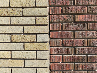 red brick natural tan stone block wall combination architectural design background