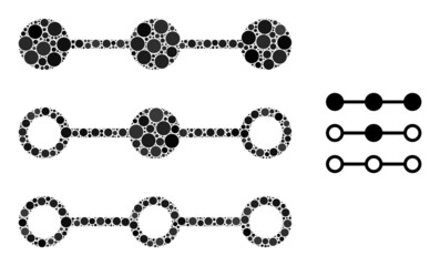 Obraz premium Link lines with nodes vector collage of round dots in different sizes and color hues. Small circles are united into link lines with nodes vector illustration. Abstract vector illustration.