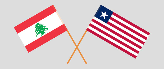 Crossed flags of the Lebanon and Liberia. Official colors. Correct proportion